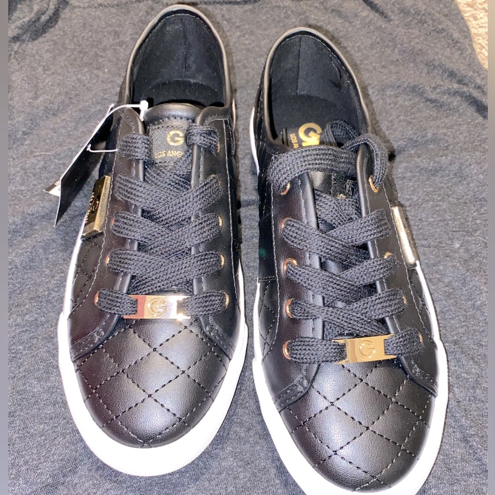 G by Guess Women's Quilted Lace Up Black and White Sneaker